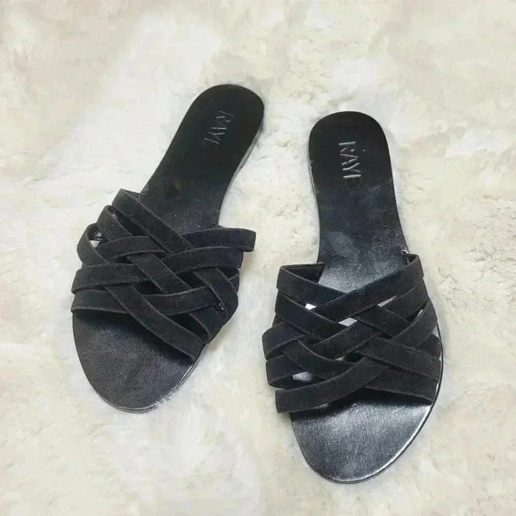 Raye by Revolve Black Suede Leather Criss Cross Sandals Size 8 Slip On Slides - Picture 2 of 6